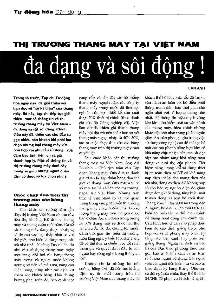 Thị trường thang máy Việt Nam thời kỳ mới mở cửa 1995 - 2005